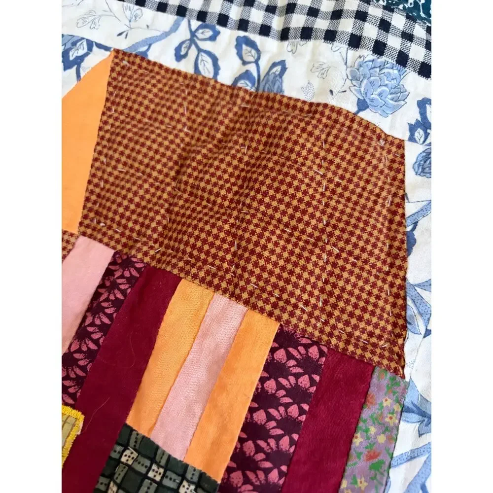 Vintage Handmade Little House Quilt 2000 Village Hand Stitched 48